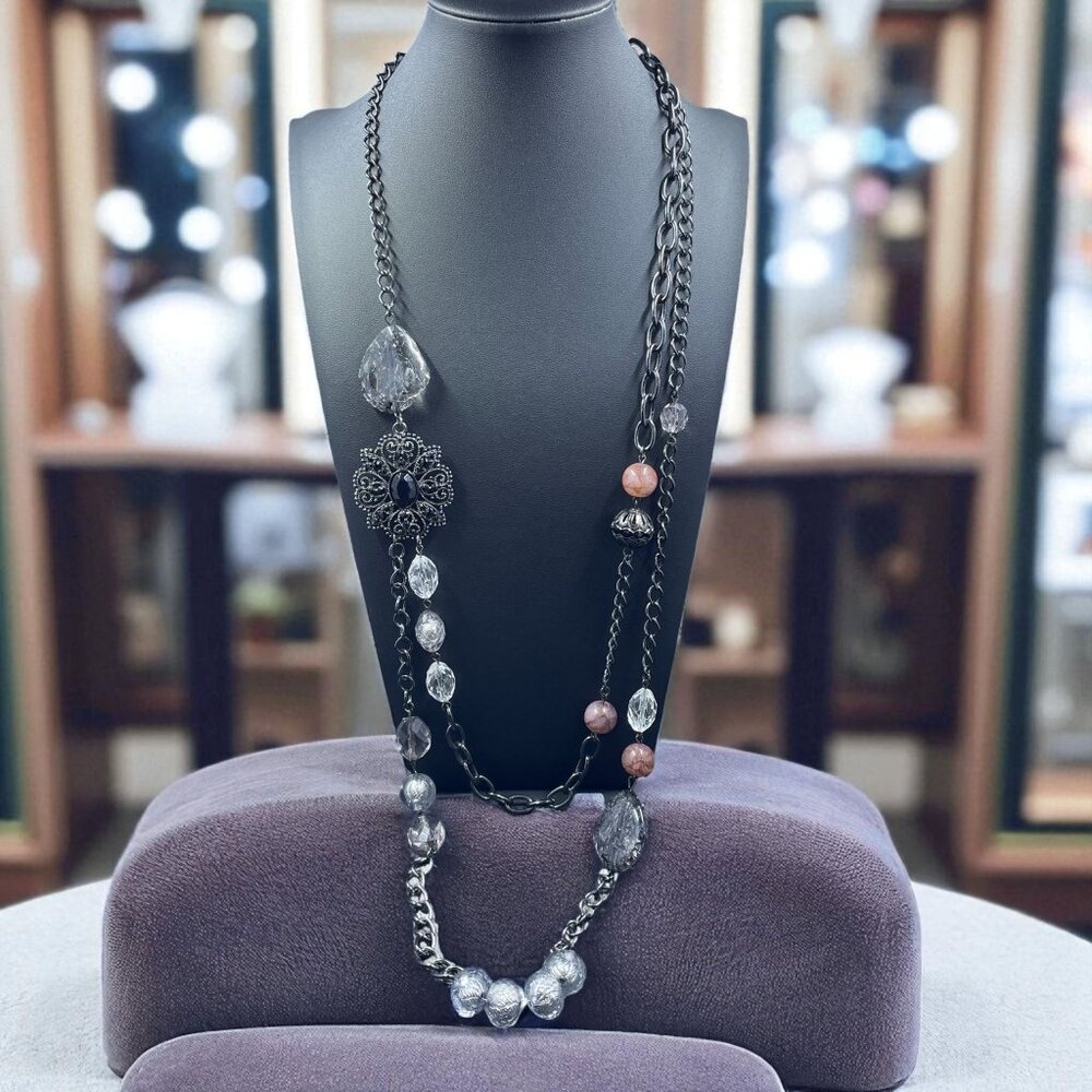 NY Statement Necklace Layered Mixed Beads‎ Goth Whimsigoth Victorian Boho Punk